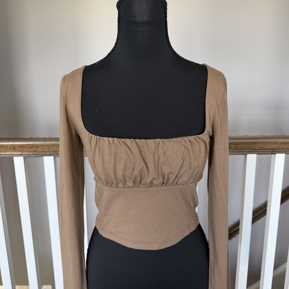 Aritzia Wilfred Free Bundle Square Neck Long Sleeve Ruched Crop Top Medium Lot - Picture 4 of 11